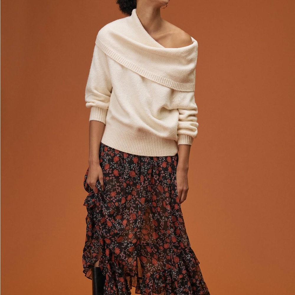 A by Anthropologie Cream Slouchy Cowl Neck Sweater size Medium